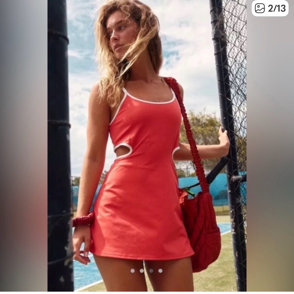 FP Movement by Free People Red Cutout Tank Dress with White Trim